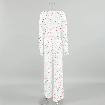 Pajamas Set - Comfy Floral Pajama Suit Pants & Crop Top Loungewear