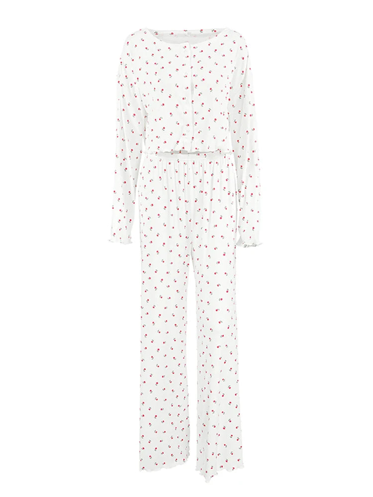 Pajamas Set - Comfy Floral Pajama Suit Pants & Crop Top Loungewear