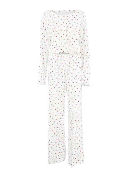 Pajamas Set - Comfy Floral Pajama Suit Pants & Crop Top Loungewear