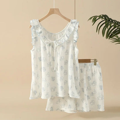 Pajamas Set - Cotton Pajama Set Nightwear Sleepwear Sleeveless Nightdress