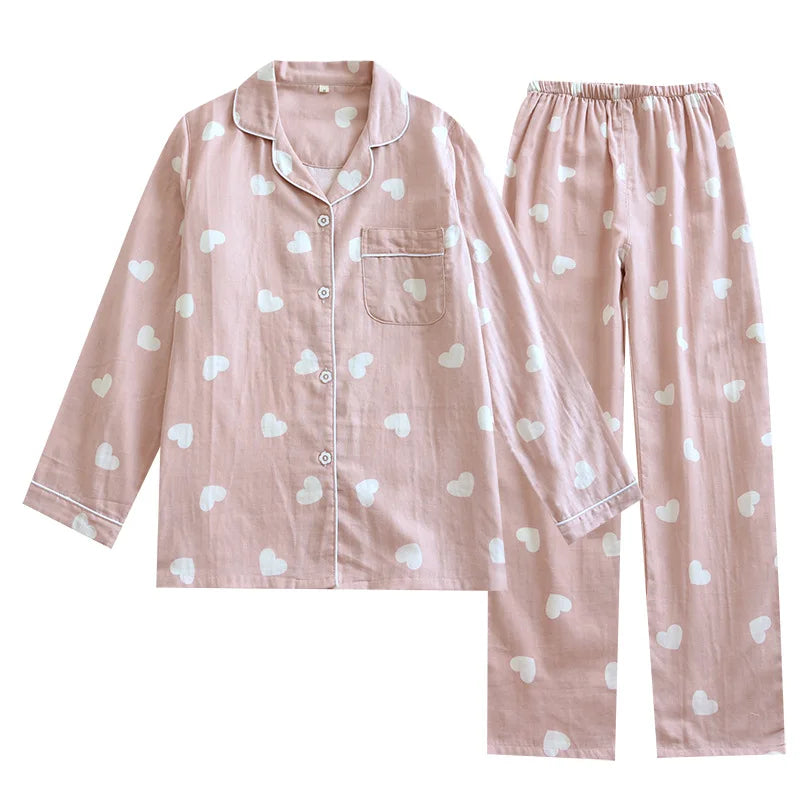 Pajamas Set - Cotton Pajamas for Women Heart Print Set