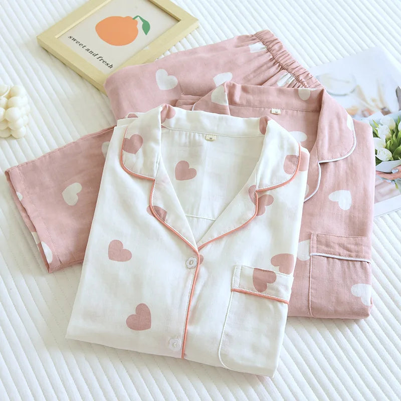 Pajamas Set - Cotton Pajamas for Women Heart Print Set