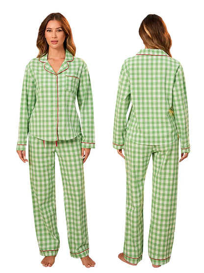 Pajamas Set - Full Body 2 Piece Matching Set Pajamas – Green Pea Plaid Pajamas