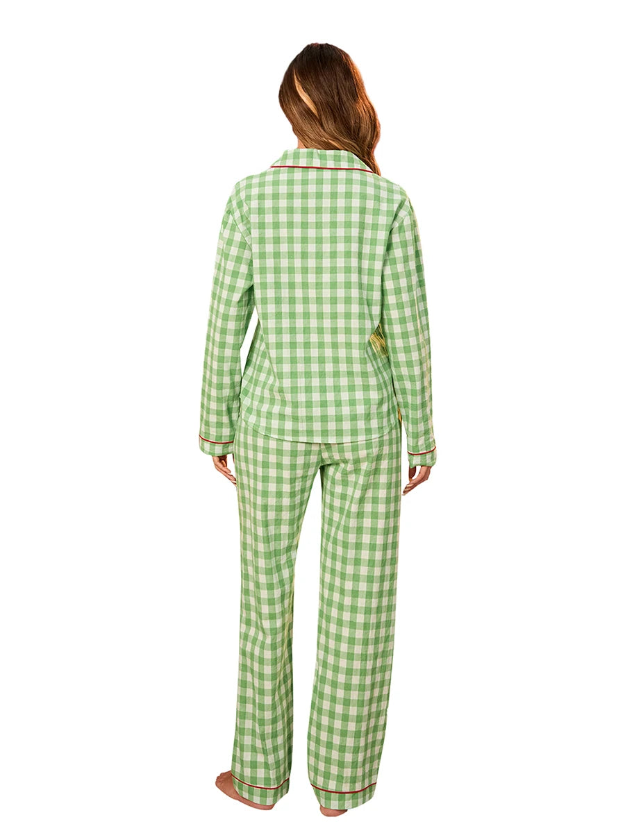 Pajamas Set - Full Body 2 Piece Matching Set Pajamas – Green Pea Plaid Pajamas