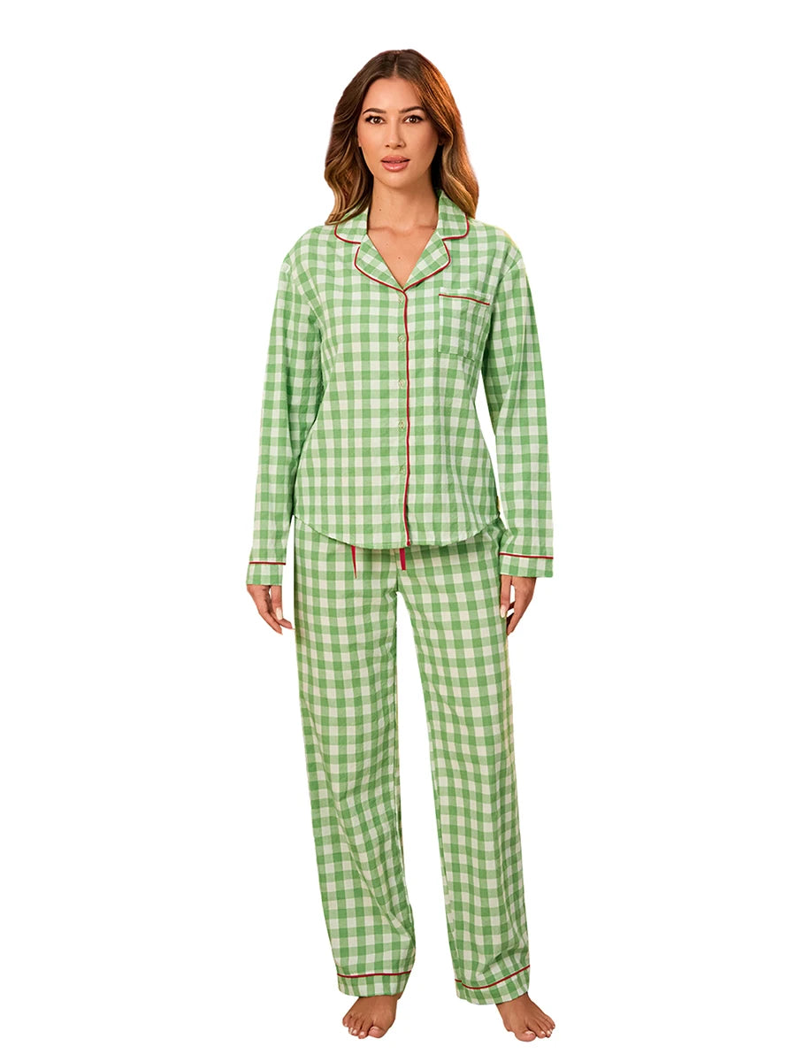 Pajamas Set - Full Body 2 Piece Matching Set Pajamas – Green Pea Plaid Pajamas