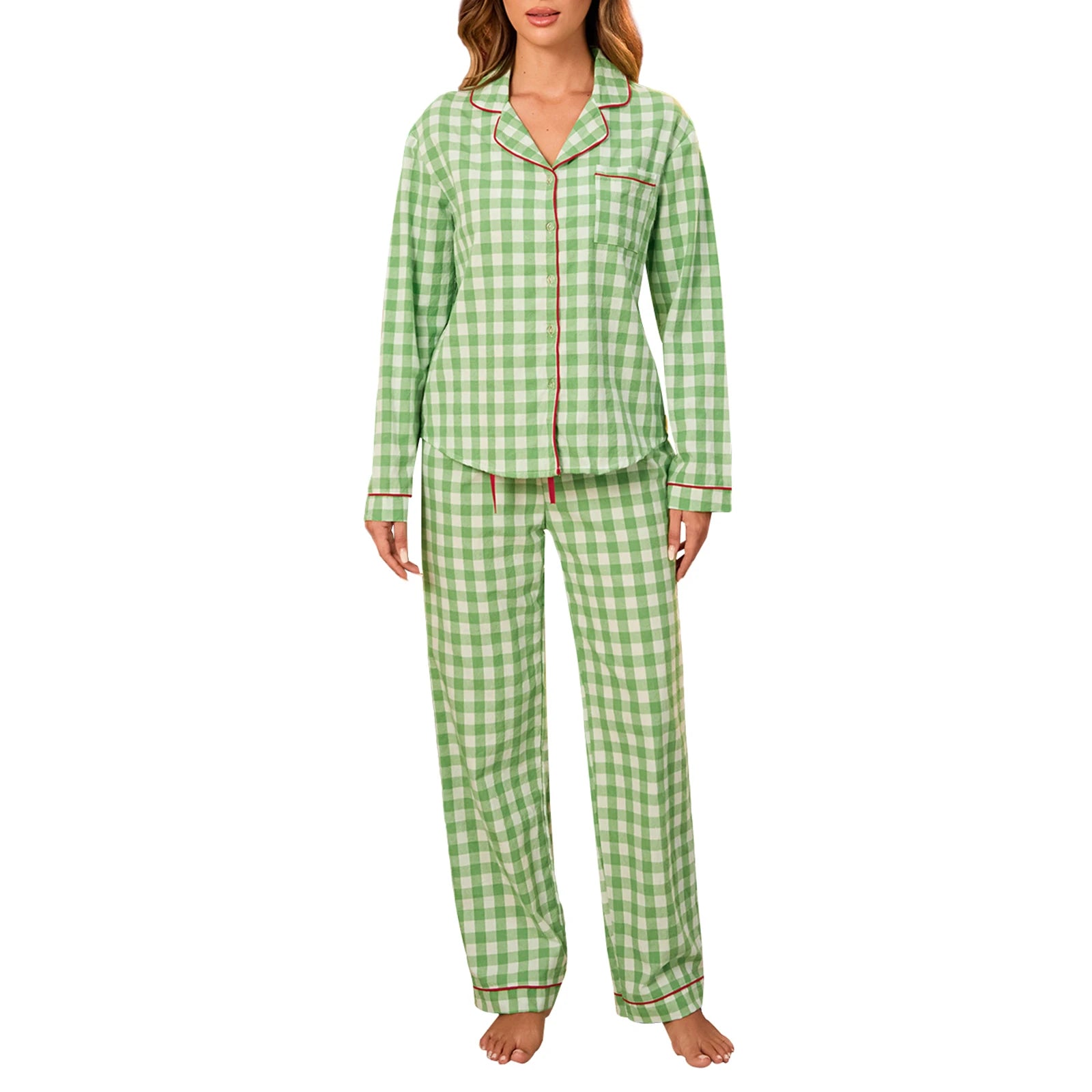 Pajamas Set - Full Body 2 Piece Matching Set Pajamas – Green Pea Plaid Pajamas