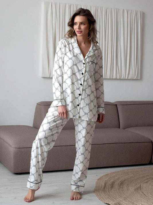 Pajamas Set - Monochrome Pajama Set Button-Down Shirt and Pants Sleepwear