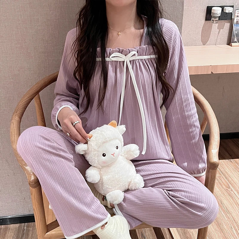 Pajamas Set - Pleated Loungewear Pajama Set Women PJs