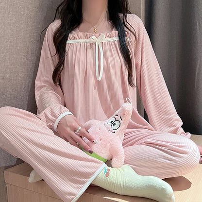 Pajamas Set - Pleated Loungewear Pajama Set Women PJs