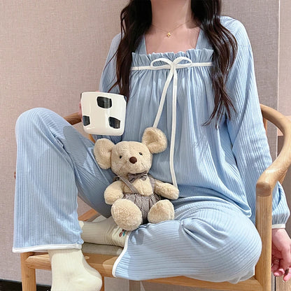 Pajamas Set - Pleated Loungewear Pajama Set Women PJs