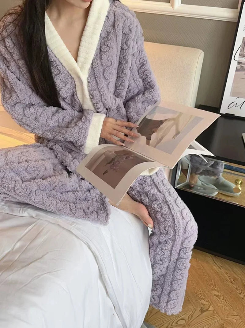 Pajamas Set - Plush Winter Sleepwear Set for Women Cable Knit Fleece Pajamas