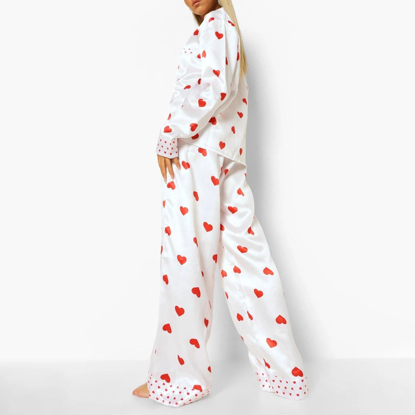 Pajamas Set - Valentine's Satin Heart Pajama Set for Romantic Evenings