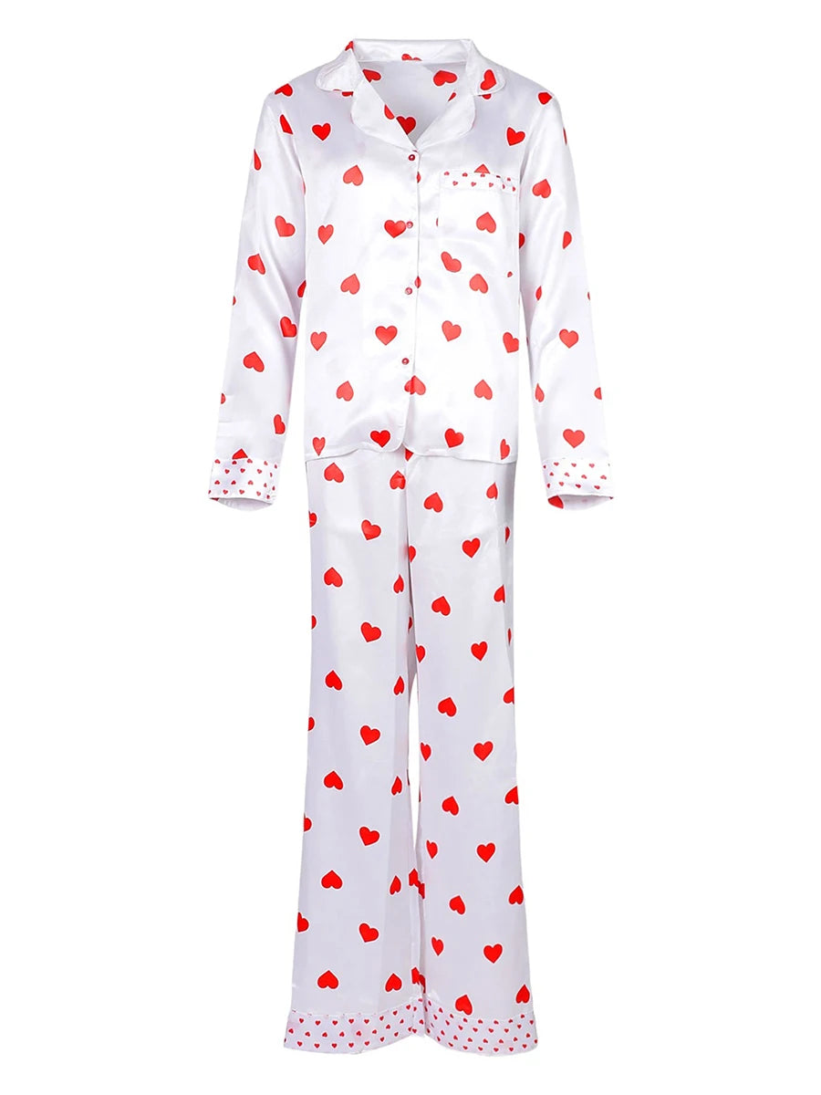 Pajamas Set - Valentine's Satin Heart Pajama Set for Romantic Evenings