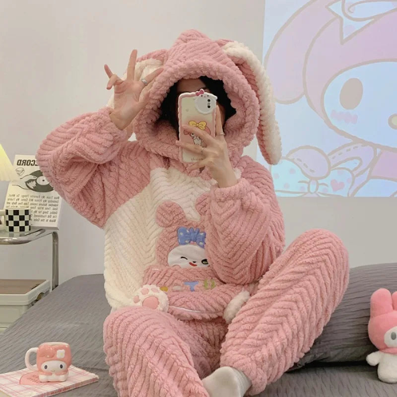 Pajamas Set - Winter Nights Strawberry Plush Pajamas Fleece Sleepwear Set