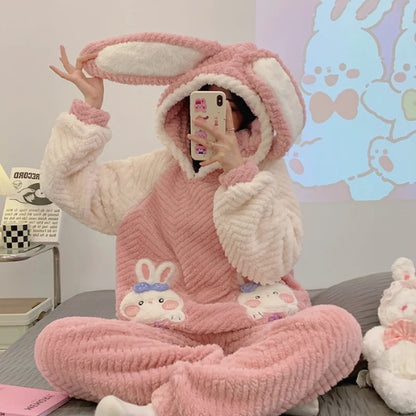 Pajamas Set - Winter Nights Strawberry Plush Pajamas Fleece Sleepwear Set