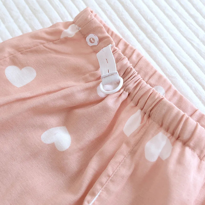 Pajamas Set - Women's Cotton Pajamas Set with Heart Print Shirt and Pants