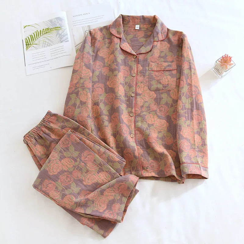 Pajamas Set - Women's Floral Print Pajamas - Pure Cotton