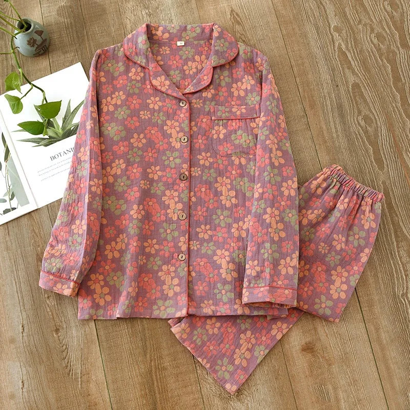 Pajamas Set - Women's Floral Print Pajamas - Pure Cotton