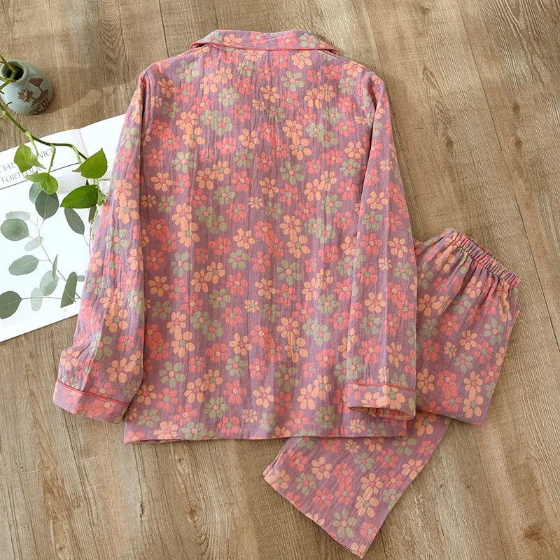 Pajamas Set - Women's Floral Print Pajamas - Pure Cotton