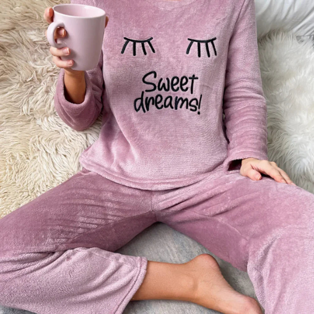 Pajamas - Velvet Fleece Pajamas Loungewear 2 Piece Set Thermal Nightwear