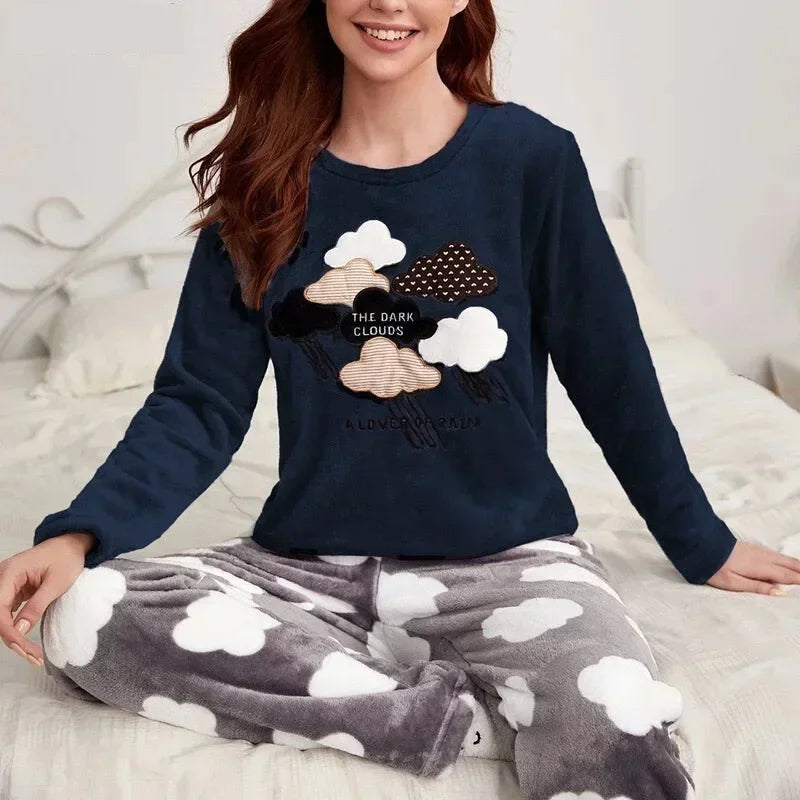 Pajamas - Velvet Fleece Pajamas Loungewear 2 Piece Set Thermal Nightwear