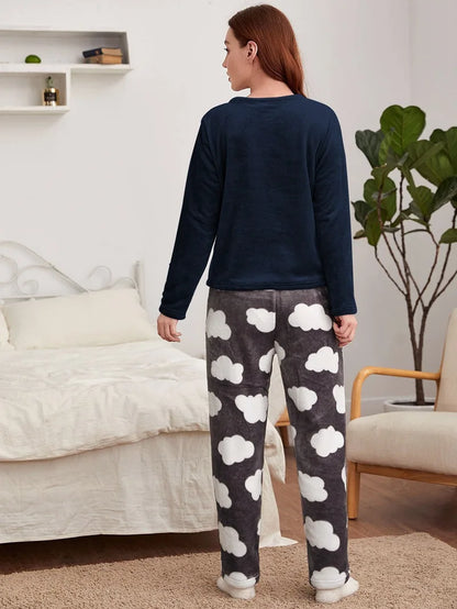 Pajamas - Velvet Fleece Pajamas Loungewear 2 Piece Set Thermal Nightwear