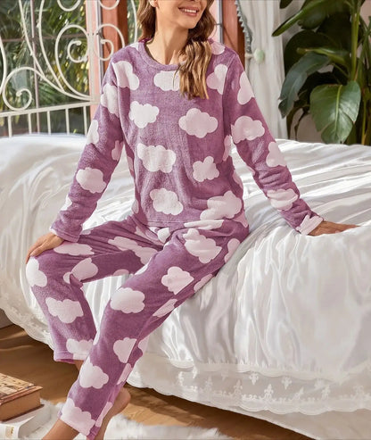 Pajamas - Velvet Fleece Pajamas Loungewear 2 Piece Set Thermal Nightwear