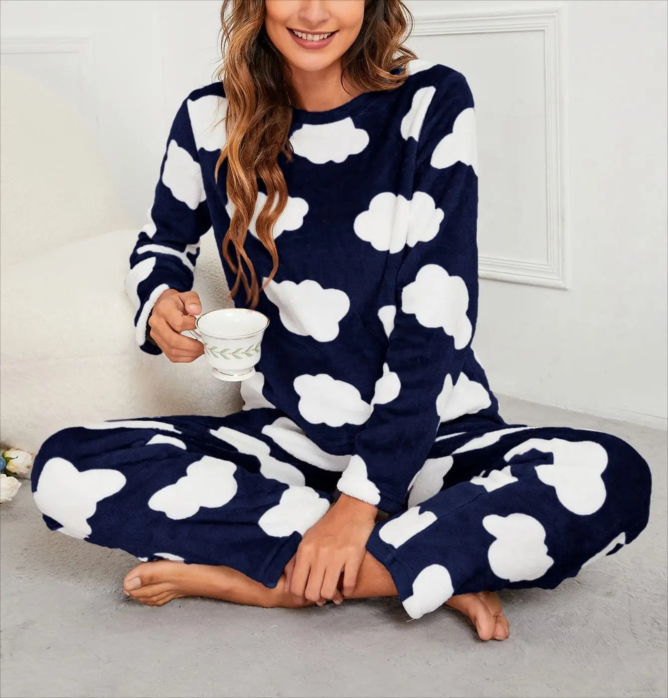 Pajamas - Velvet Fleece Pajamas Loungewear 2 Piece Set Thermal Nightwear