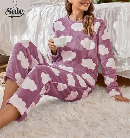 Pajamas - Velvet Fleece Pajamas Loungewear 2 Piece Set Thermal Nightwear