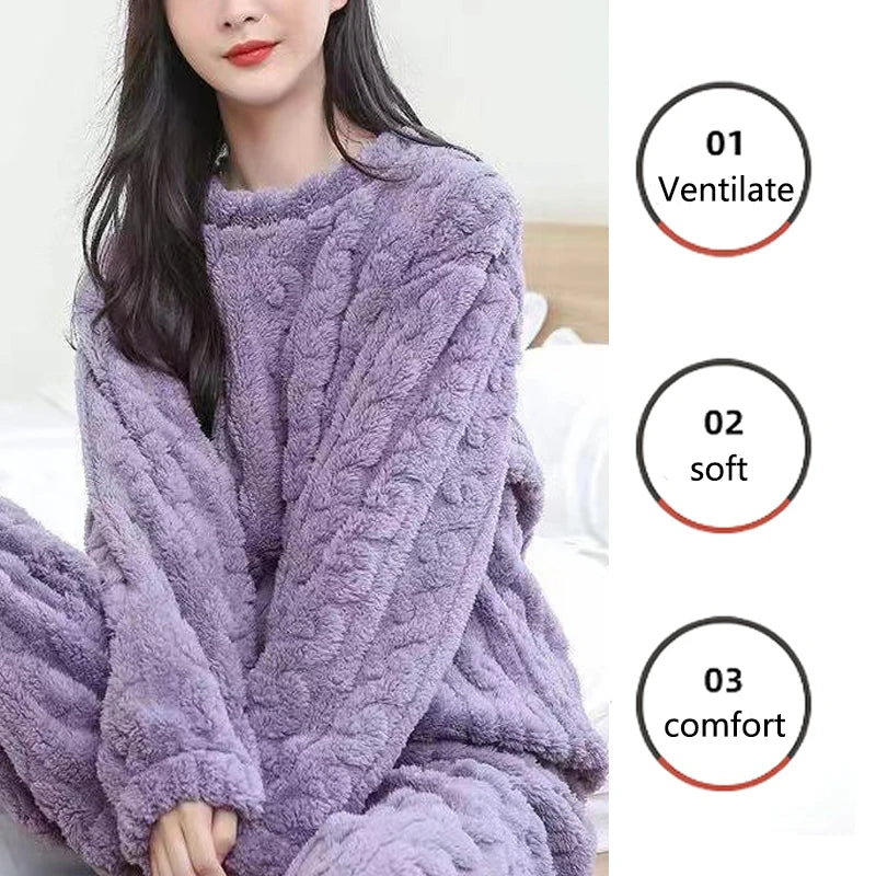 Pajamas - Winter Cashmere Feel Thermal Pajamas Set Women's Loungewear