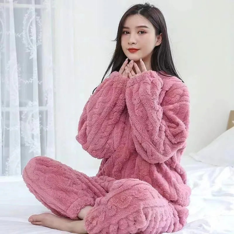 Pajamas - Winter Cashmere Feel Thermal Pajamas Set Women's Loungewear