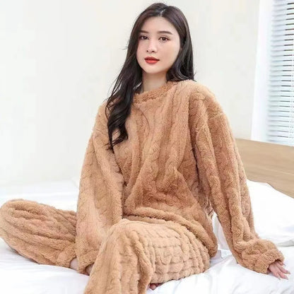 Pajamas - Winter Cashmere Feel Thermal Pajamas Set Women's Loungewear