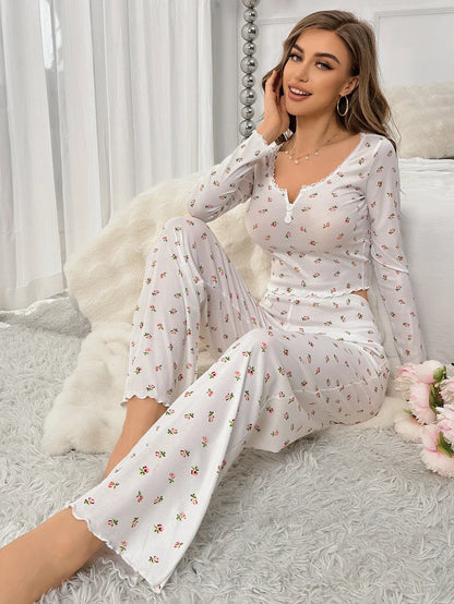 Pajamas- Women Loungewear Floral 2-Piece Set Pajamas- - Pekosa Women Fashion