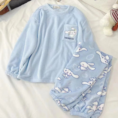 Pajamas - Women's Cozy Fleece Pajamas Velvet Cartoon Sleepwear