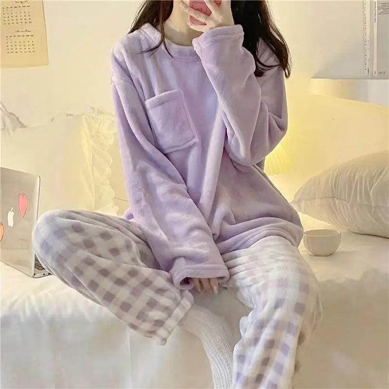 Pajamas - Women's Cozy Fleece Pajamas Velvet Cartoon Sleepwear