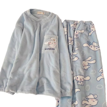 Pajamas - Women's Cozy Fleece Pajamas Velvet Cartoon Sleepwear