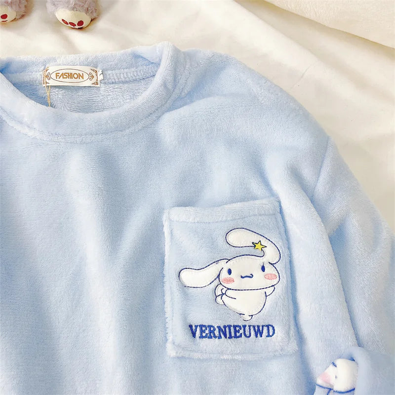 Pajamas - Women's Cozy Fleece Pajamas Velvet Cartoon Sleepwear