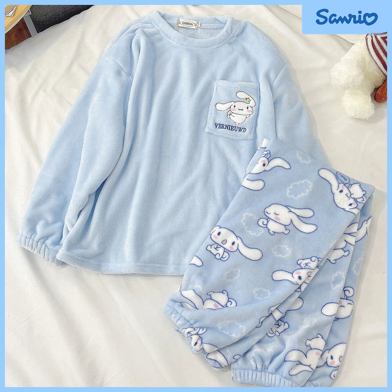 Pajamas - Women's Cozy Fleece Pajamas Velvet Cartoon Sleepwear