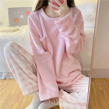 Pajamas - Women's Cozy Fleece Pajamas Velvet Cartoon Sleepwear