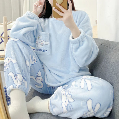 Pajamas - Women's Cozy Fleece Pajamas Velvet Cartoon Sleepwear