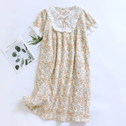 Pajamas - Women's Floral Sleepwear Dress in Pure Eco-friendly Cotton