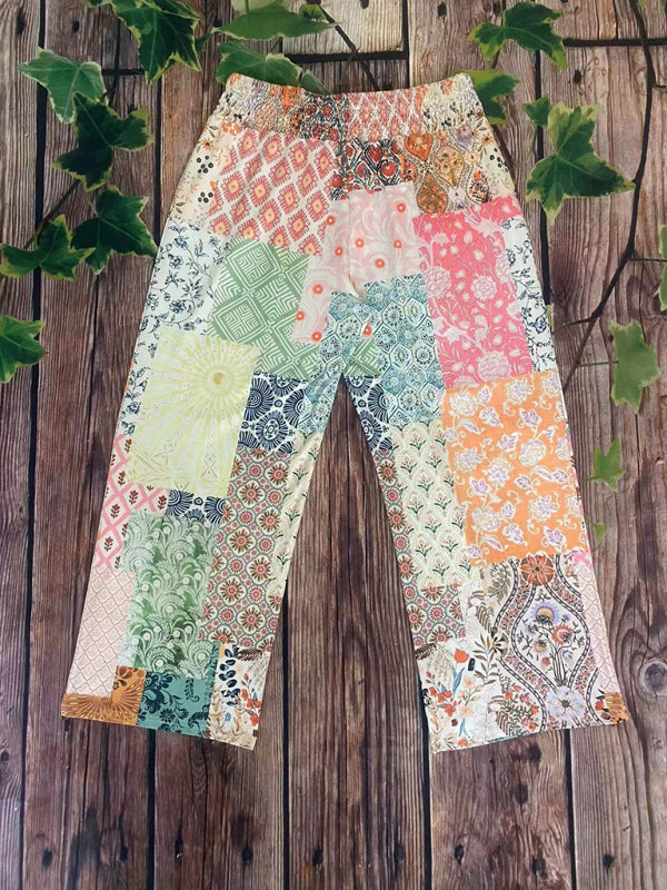 Pants - Artistic Boho Patchwork Pants with Elastic Waistband