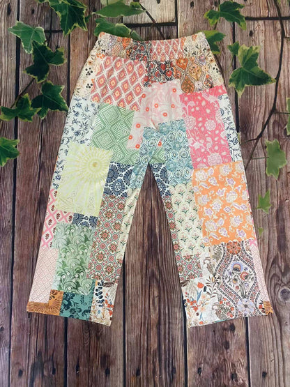 Pants - Artistic Boho Patchwork Pants with Elastic Waistband