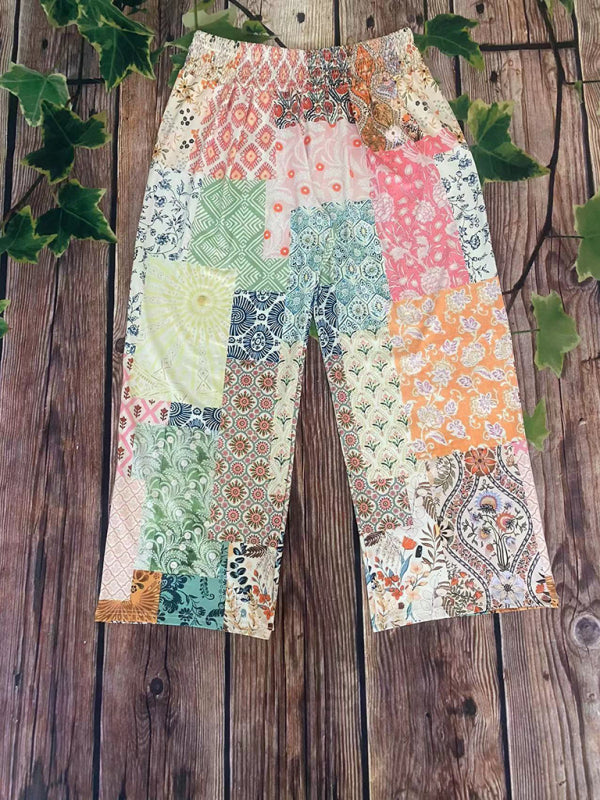 Pants - Artistic Boho Patchwork Pants with Elastic Waistband