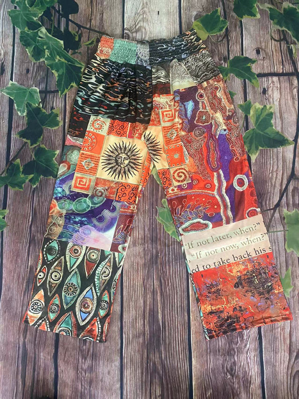 Pants - Artistic Boho Patchwork Pants with Elastic Waistband