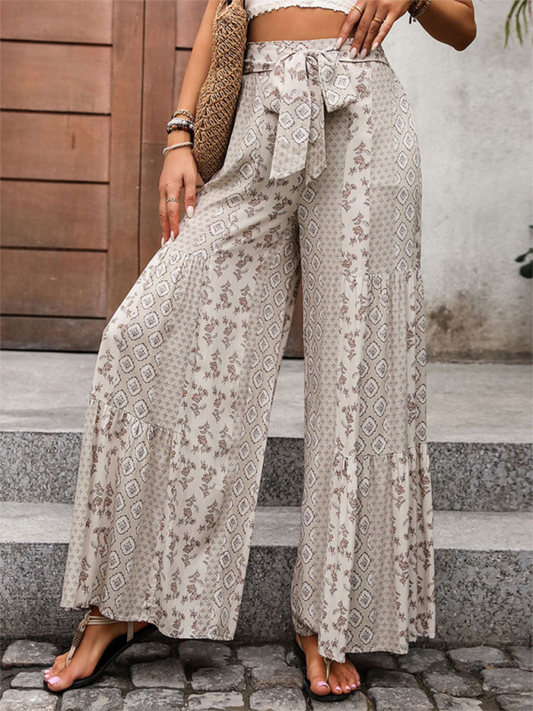 Boho-Inspired Wide-Leg Pants with Belted Palazzo Style