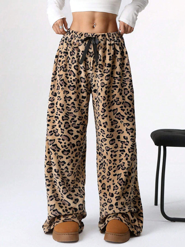 Pants - Leopard Lounge Pants Wide Leg Animal Print Trousers