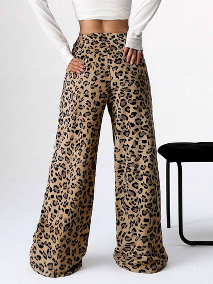 Pants - Leopard Lounge Pants Wide Leg Animal Print Trousers