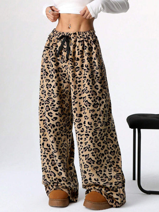 Pants - Leopard Lounge Pants Wide Leg Animal Print Trousers