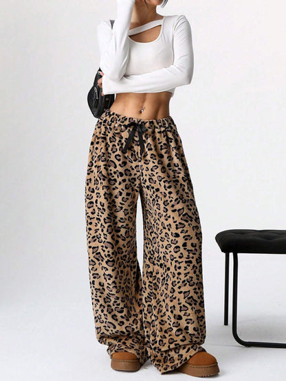 Pants - Leopard Lounge Pants Wide Leg Animal Print Trousers